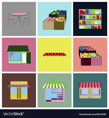 Assembly flat icons shop interior vector image