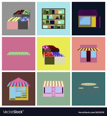 Assembly flat icons shop interior vector image