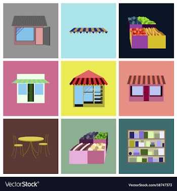 Assembly flat icons shop interior vector image