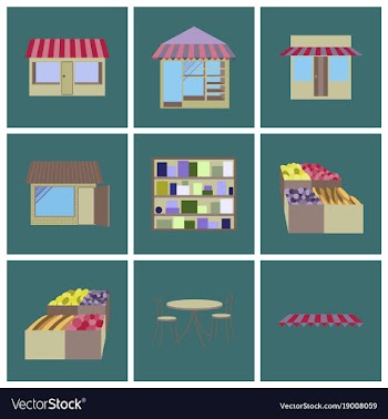 Assembly flat icons shop interior vector image