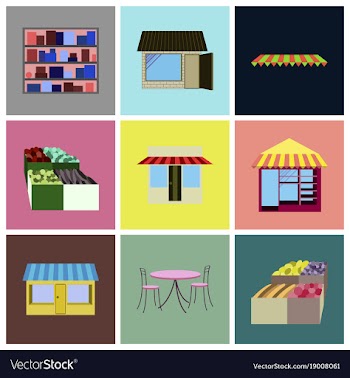 Assembly flat icons shop interior vector image