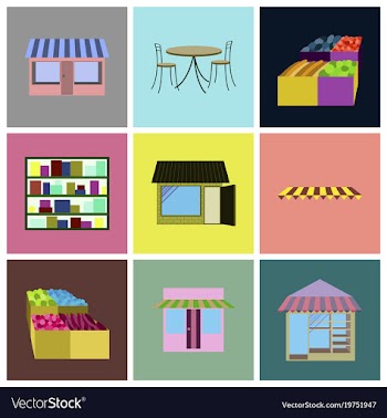 Assembly flat icons shop interior vector image