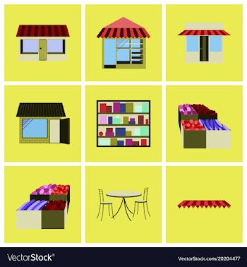 Assembly flat icons shop interior vector image
