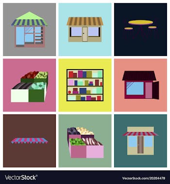 Assembly flat icons shop interior vector image