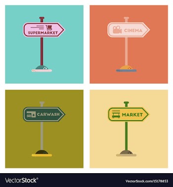 Assembly flat icons sign of market car wash cinema vector image