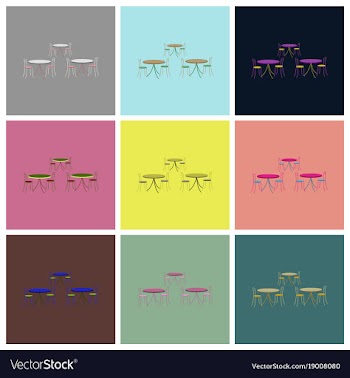 Assembly flat icons tables and chairs vector image