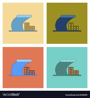 Assembly flat icons tsunami city vector image