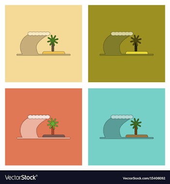 Assembly flat icons tsunami island vector image