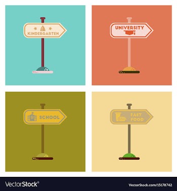 Assembly flat icons university kindergarten school vector image