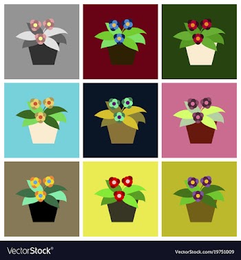 Assembly flat icons violet in the pot vector image