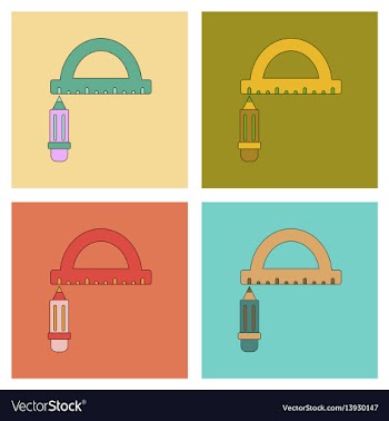 Assembly flat icons with thin lines pencil ruler vector image