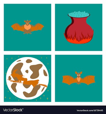 Assembly flat potion cauldron bat full moon witch vector image