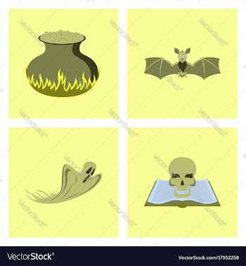Assembly flat potion cauldron bat ghost book skull vector image