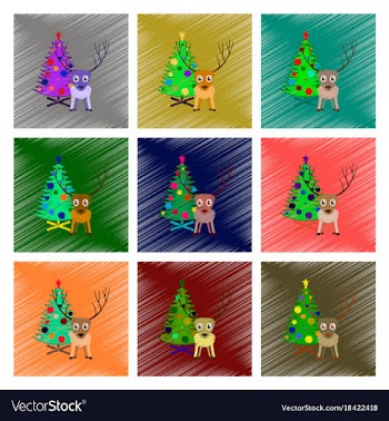 Assembly flat shading style christmas tree deer vector image