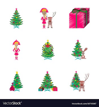 Assembly flat shading style christmas tree deer vector image