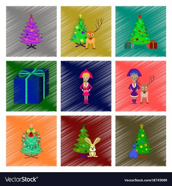 Assembly flat shading style christmas tree deer vector image