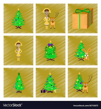 Assembly flat shading style christmas tree deer vector image