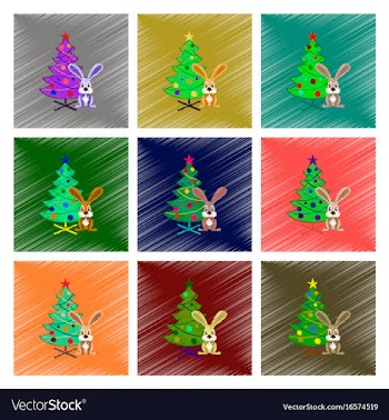Assembly flat shading style christmas tree rabbit vector image