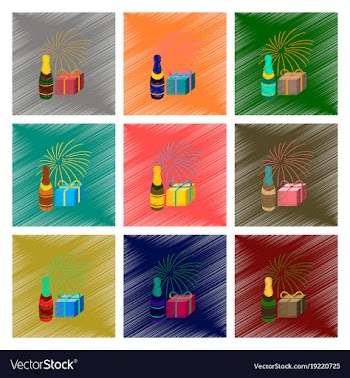Assembly flat shading style fireworks champagne vector image