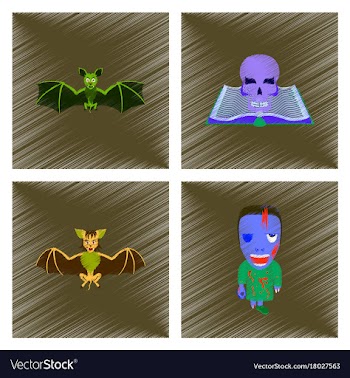 Assembly flat shading style icon bat book skull vector image
