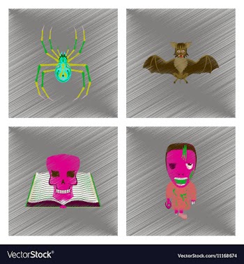 Assembly flat shading style icon spider bat book vector image
