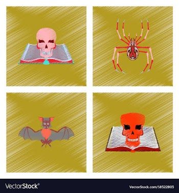 Assembly flat shading style icon spider bat book vector image