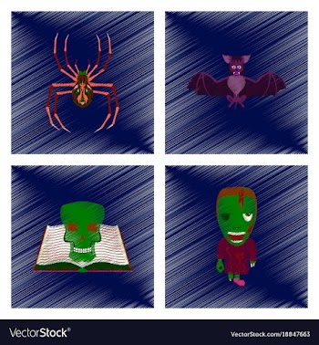 Assembly flat shading style icon spider bat book vector image
