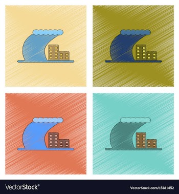 Assembly flat shading style icon tsunami city vector image