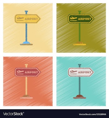 Assembly flat shading style icons airport sign vector image