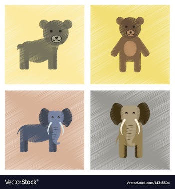 Assembly flat shading style icons bear elephant vector image