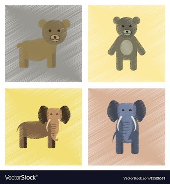 Assembly flat shading style icons bear elephant vector image