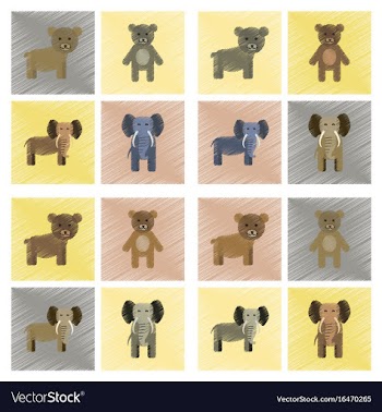 Assembly flat shading style icons bear elephant vector image