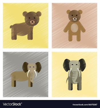 Assembly flat shading style icons bear elephant vector image