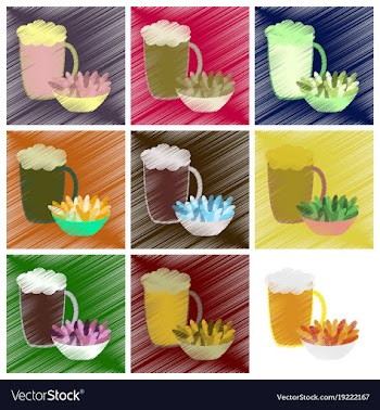 Assembly flat shading style icons beer and nuts vector image