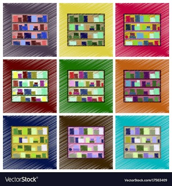Assembly flat shading style icons bookshelf vector image