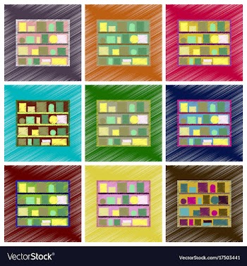 Assembly flat shading style icons bookshelf vector image