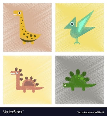 Assembly flat shading style icons cartoon dinosaur vector image