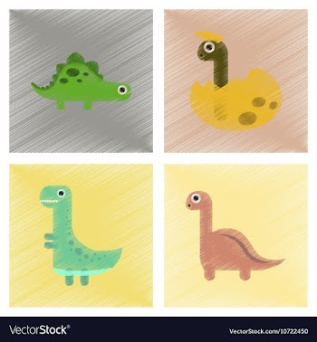 Assembly flat shading style icons cartoon dinosaur vector image