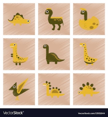Assembly flat shading style icons cartoon dinosaur vector image