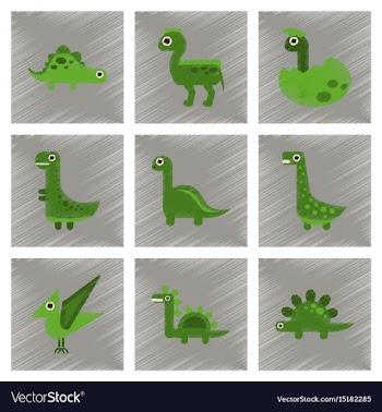 Assembly flat shading style icons cartoon dinosaur vector image