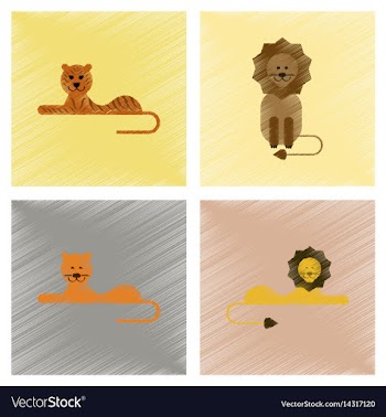 Assembly flat shading style icons cartoon tiger vector image