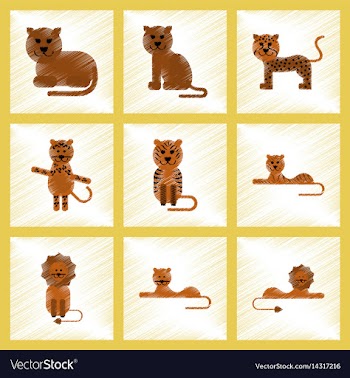 Assembly flat shading style icons cartoon tiger vector image