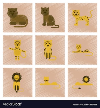 Assembly flat shading style icons cartoon tiger vector image