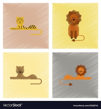 Assembly flat shading style icons cartoon tiger vector image