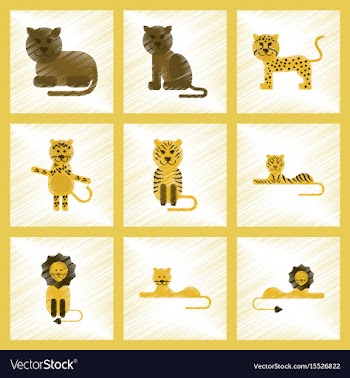 Assembly flat shading style icons cartoon tiger vector image