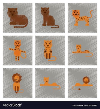 Assembly flat shading style icons cartoon tiger vector image