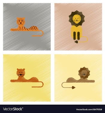 Assembly flat shading style icons cartoon tiger vector image