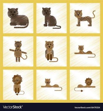 Assembly flat shading style icons cartoon tiger vector image