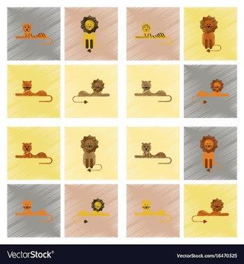 Assembly flat shading style icons cartoon tiger vector image