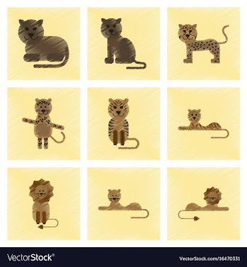 Assembly flat shading style icons cartoon tiger vector image